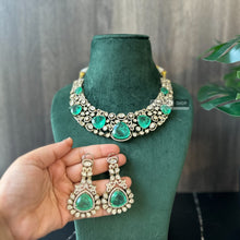 Load image into Gallery viewer, Tayani Gold plated Emerald Green Doublet  Premium Statement Necklace set
