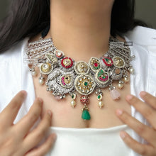 Load image into Gallery viewer, 92.5 German silver Fusion pachi Kundan Statement Necklace set
