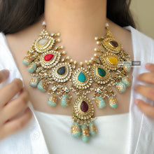 Load image into Gallery viewer, Jaislmer special Bridal Multicolor carved Statement Necklace set
