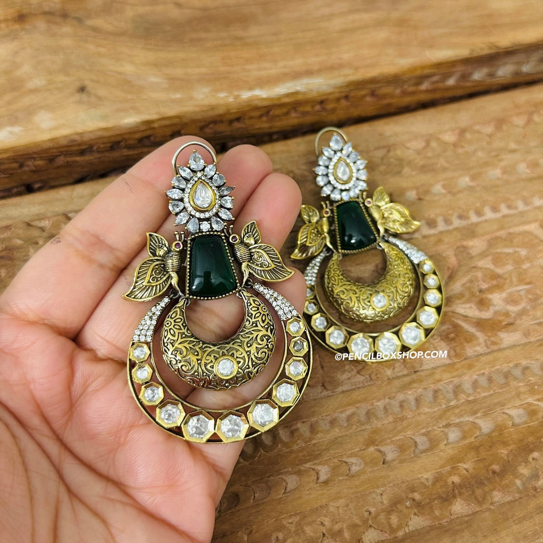 Tayani Kundan gold plated Antique Butterfly chandbali earrings