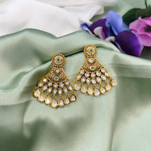 Load image into Gallery viewer, Golden Stone Carved Indian ethnic Earrings
