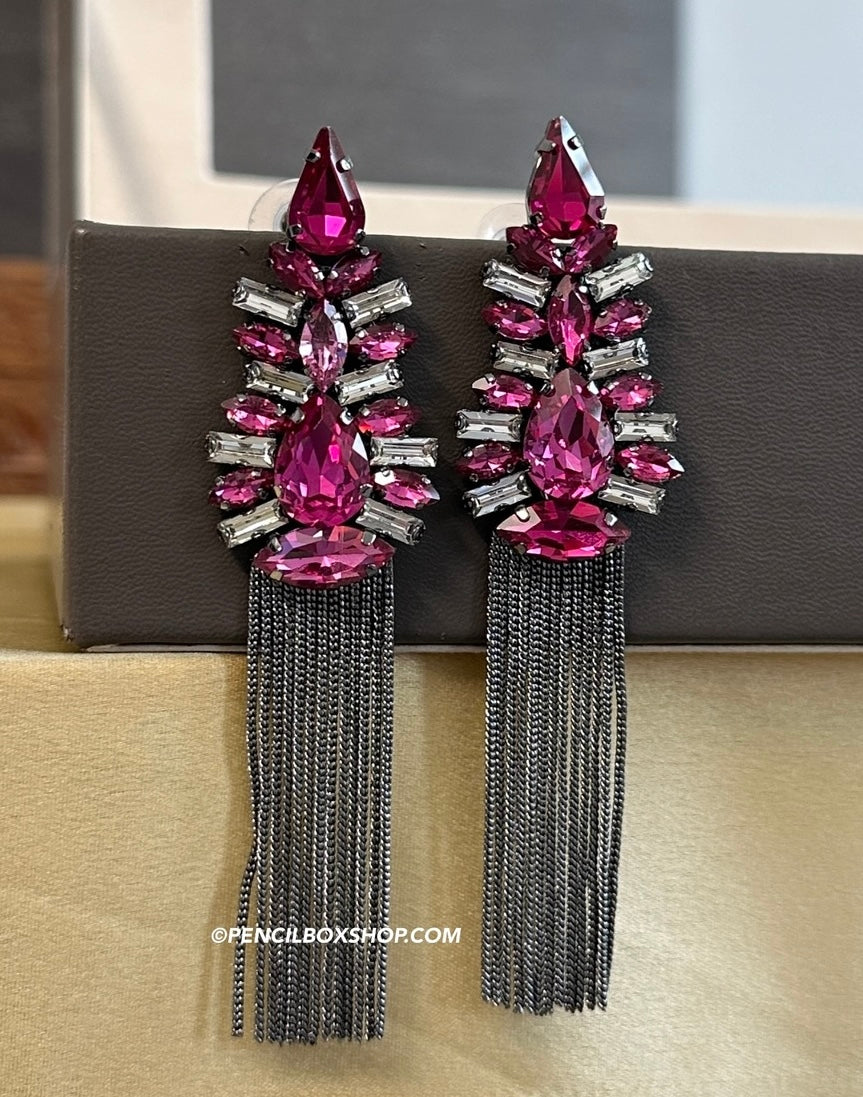 Prism American Diamond Victorian Tassel Pink Silver Earrings