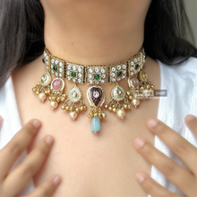 Load image into Gallery viewer, Kundan Green Natural Stone Afghani German Silver Choker ghungroo necklace
