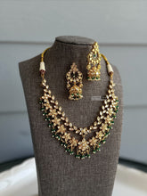 Load image into Gallery viewer, 22k Gold plated Green Layered Tayani Premium Necklace set
