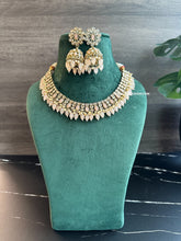 Load image into Gallery viewer, Anvi Peach Golden Polki Necklace Set with Maangtikka
