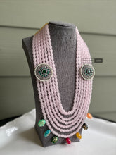 Load image into Gallery viewer, German Silver Pink Layered Tanjore Beads Necklace
