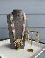 Load image into Gallery viewer, Pink mint 22k gold plated Tayani long Premium Necklace set
