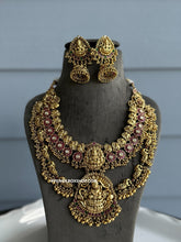 Load image into Gallery viewer, Real Kemp Stone Peacock Lakshmi ji Layered Necklace set templejewelry
