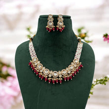 Load image into Gallery viewer, Tayani Gold plated Ruby Pearl Drop Statement Necklace set
