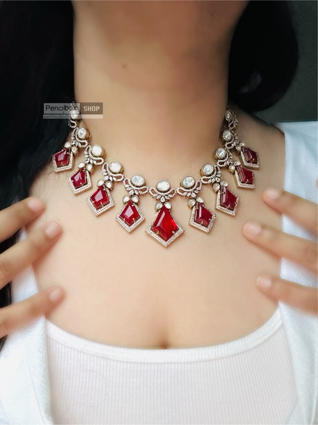 Moissanite Red Doublet Premium Statement Necklace set