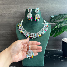 Load image into Gallery viewer, Anvi Multicolor Silver Polki Necklace Set with Maangtikka
