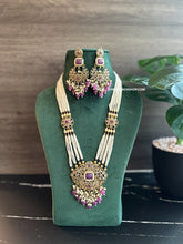 Load image into Gallery viewer, Purple Golden Polki Long Necklace Set
