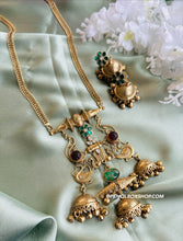 Load image into Gallery viewer, 92.5 Silver coated german silver Gold matte finish peacock pachi necklace pendant set
