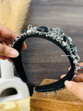 Load image into Gallery viewer, Black crystal Pearl Rhinestone Headband Hair Band
