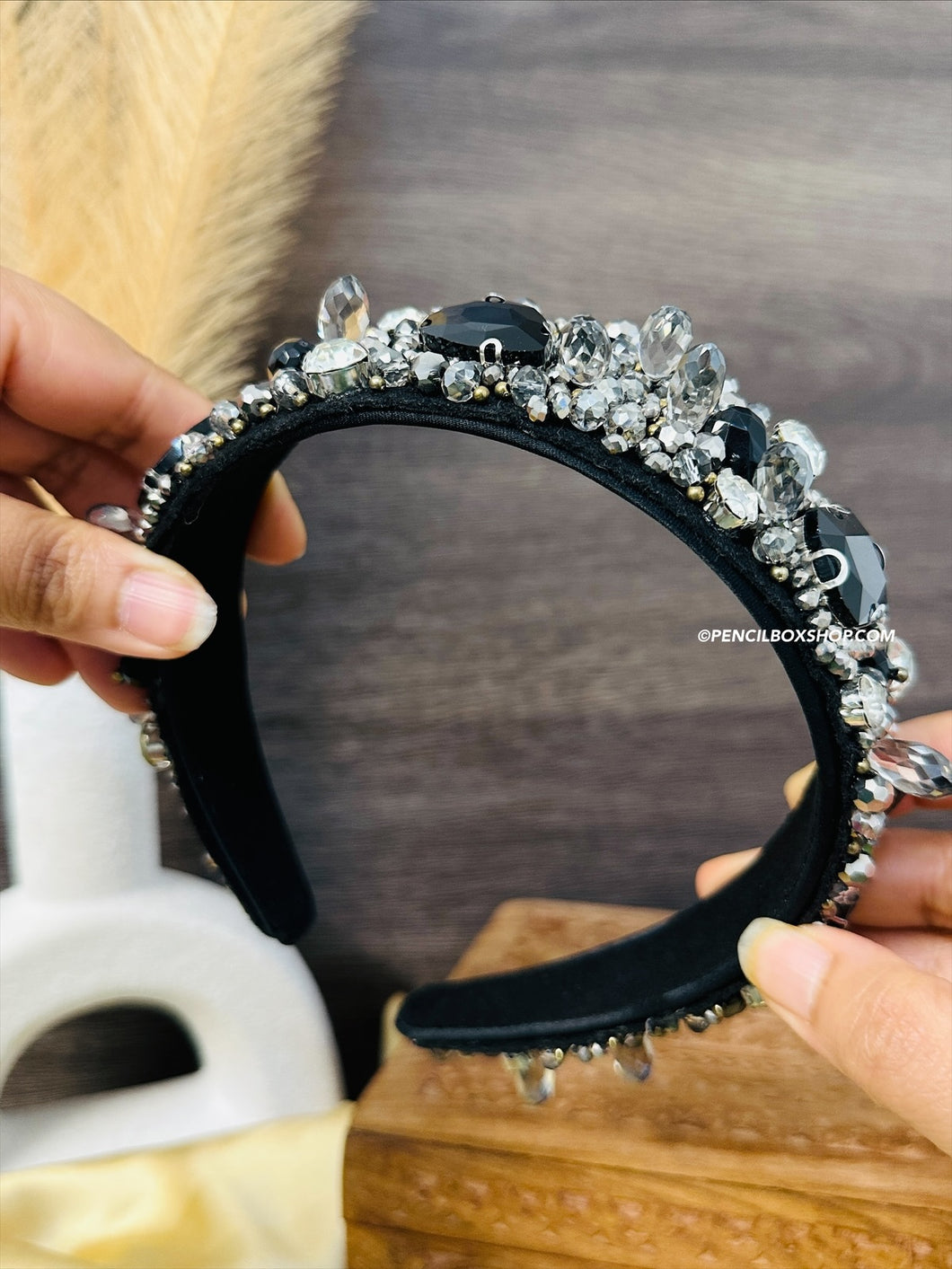 Black crystal Pearl Rhinestone Headband Hair Band