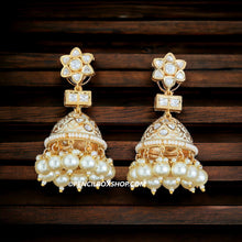 Load image into Gallery viewer, 22k gold plated enamel Pearl drop Tayani jhumka Earrings
