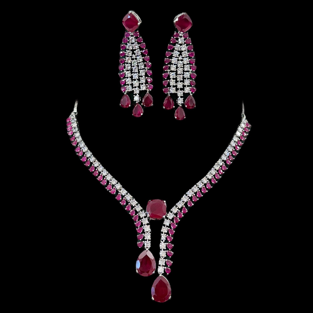 Ruby Stylish Hasli Designer Solitaire American Diamond Necklace set