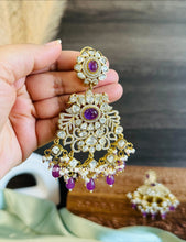 Load image into Gallery viewer, Heavy Premium Purple Glass Beads Moissanite chandbali Earrings
