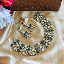 Load image into Gallery viewer, Emerald Green Golden Designer Moissanite Necklace set
