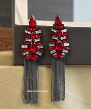 Load image into Gallery viewer, Prism American Diamond Victorian Tassel Red Silver Earrings
