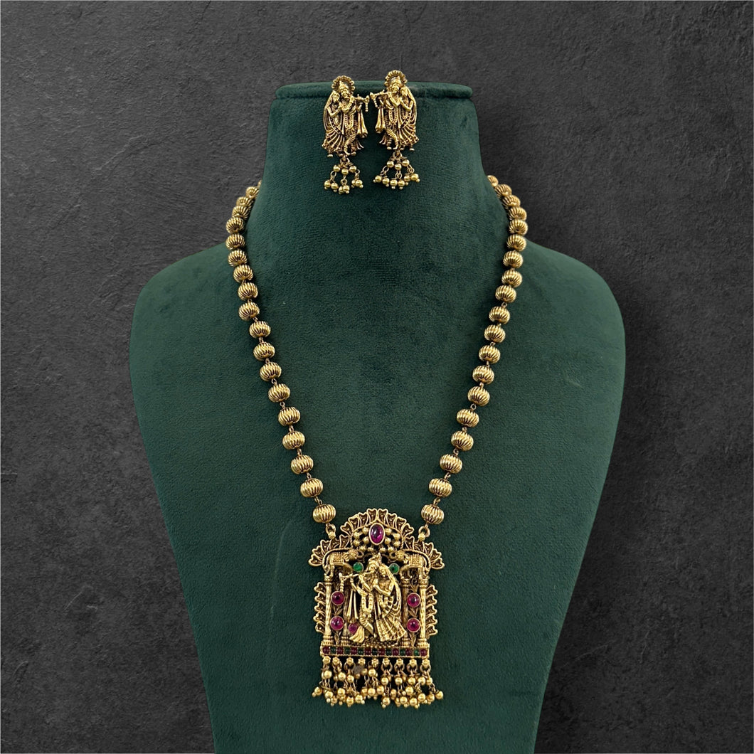 Radha Krishna Pendant Golden mala set