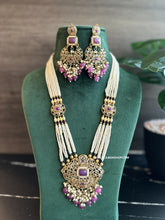 Load image into Gallery viewer, Purple Golden Polki Long Necklace Set
