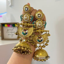 Load image into Gallery viewer, Noor Jhumkas-92.5 German silver Fusion Long Statement pachi Kundan Jhumka Earrings
