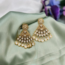 Load image into Gallery viewer, Golden Stone Carved Indian ethnic Earrings
