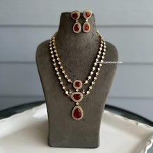 Load image into Gallery viewer, Double layer Moissanite Ruby Stone Long statement necklace set
