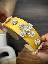 Load image into Gallery viewer, Yellow crystal Pearl Rhinestone Headband Hair Band
