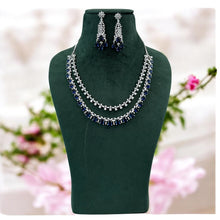 Load image into Gallery viewer, Royal Blue Layered Designer Solitaire American Diamond Necklace set
