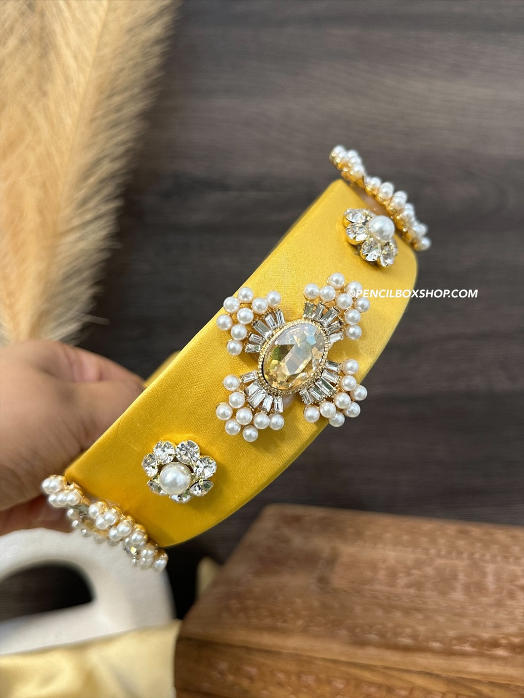 Yellow crystal Pearl Rhinestone Headband Hair Band