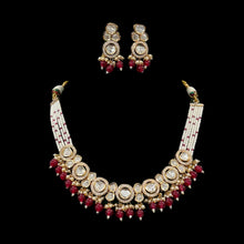 Load image into Gallery viewer, Tayani Gold plated Ruby Pearl Drop Statement Necklace set
