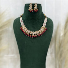 Load image into Gallery viewer, Tayani Gold plated Ruby Pearl Drop Statement Necklace set
