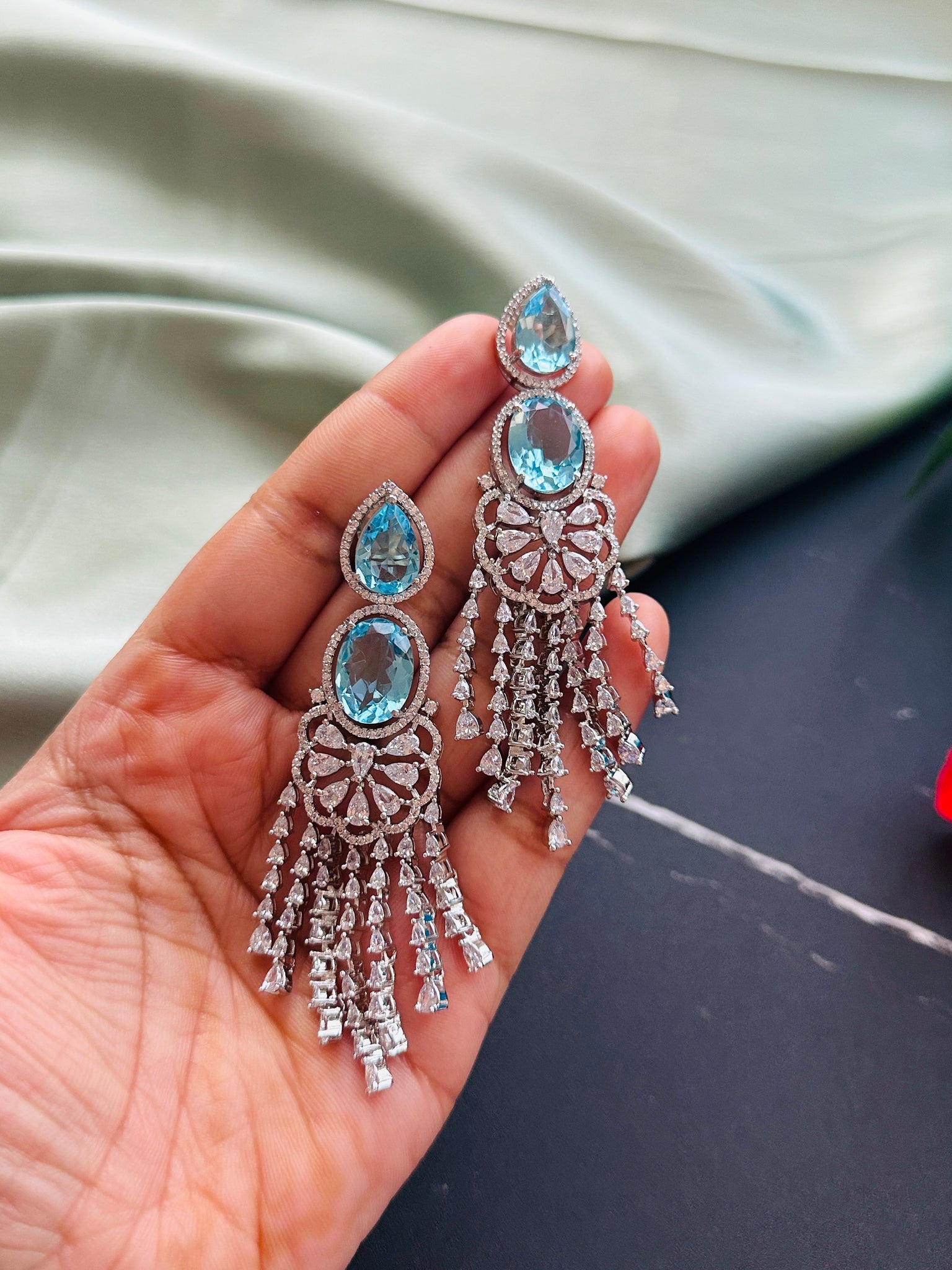 Buy The Clara Green Colour Oxidised Long Earrings Set For Stylish Women &  Girls |Silver Jewellery For Navratri Garbha Earrings at Amazon.in