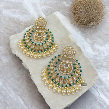 Load image into Gallery viewer, Premium White Pearl Chandbali Tayani 22k Gold plated Earrings
