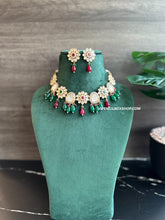 Load image into Gallery viewer, Ruby green Dainty Uncut Kundan American Diamond Necklace set
