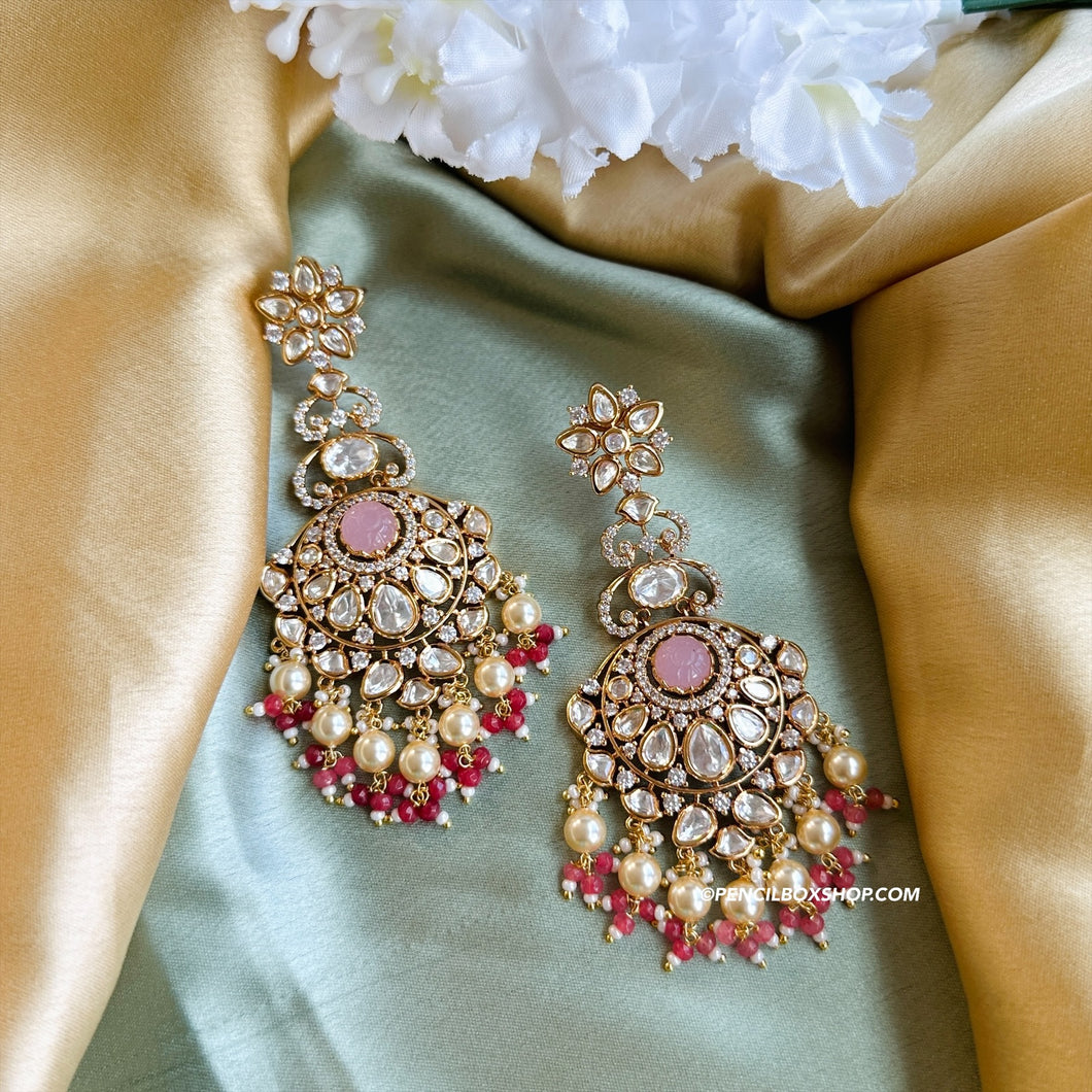 Tayani 22k gold plated Pink chandbali earrings