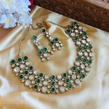 Load image into Gallery viewer, Emerald Green Golden Designer Moissanite Necklace set
