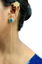 Load image into Gallery viewer, Lotus Stud Chain ear cuff earrings
