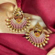 Load image into Gallery viewer, Cz Stone peacock cz pearl Temple earrings
