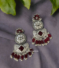 Load image into Gallery viewer, 92.5 silver coated ruby lotus Pachi Kundan German silver Earrings
