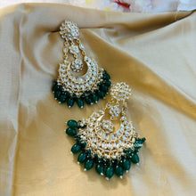 Load image into Gallery viewer, Kundan Statement Pearl Drop Chandbali Jhumka earrings
