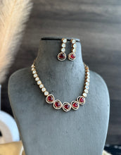 Load image into Gallery viewer, Gold plated Ruby Premium moissanite Dainty Stone Necklace set
