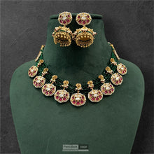 Load image into Gallery viewer, Green ruby Pearl beaded Crystal Mala ethnic temple necklace set
