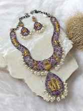 Load image into Gallery viewer, German Silver Ram Parivar ruby Big Statement Necklace set
