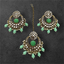 Load image into Gallery viewer, Colors-Golden Mirror Big Pearl Chandbali Earrings with Maangtikka
