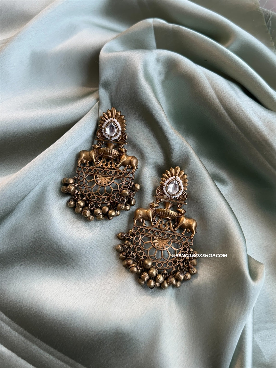 German Silver Golden antique Nandi ghungroo earrings