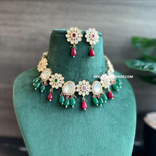 Load image into Gallery viewer, Ruby green Dainty Uncut Kundan American Diamond Necklace set
