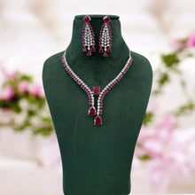 Load image into Gallery viewer, Ruby Stylish Hasli Designer Solitaire American Diamond Necklace set
